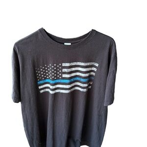 Flogrown Men's XL Black Thin Blue Line American Flag T-Shirt
